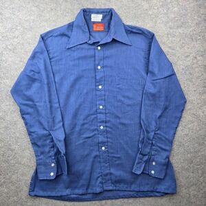 Vintage Kings Road Dress Shirt Mens XL 17.5 Blue Solid Relaxed Fit Long Sleeve